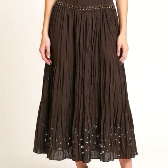 TALBOTS Petites Pure Silk Skirt Sz 10 Dark Evening Brown Crinkle Sequin Whimsy - Picture 2 of 14